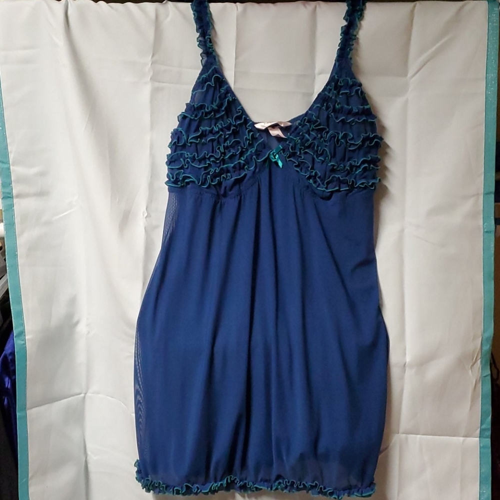 Cacique Blue & Teal Ruffled Babydoll/Chemise 22/24